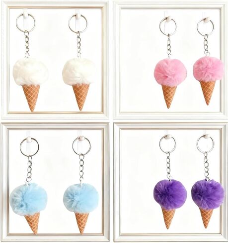 مجموعة سلسلة مفاتيح Sweet Treats Ice Cream Cone Pom Pom، 8 عبوات، تصميم كرة فرو قطيفة باللون الأبيض والوردي والأرجواني والأزرق، بطول 4.7 بوصة in Saudi Arabia