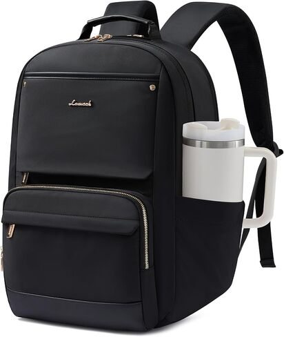LOVEVOOK Laptop Backpack for Women with Large Capacity Cup Pocket, 15.6 inch Work Purse Travel Bag for Teacher Nurse, Waterproof Computer Business Back Pack, Cute Bookbag for School College, Black in Saudi Arabia