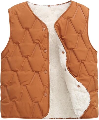 Girls Sherpa Lined Winter Puffer Vest Kids Warm Packable Lightweight Sleeveless Jacket Kids Fleece Quilted Outerwear in Saudi Arabia