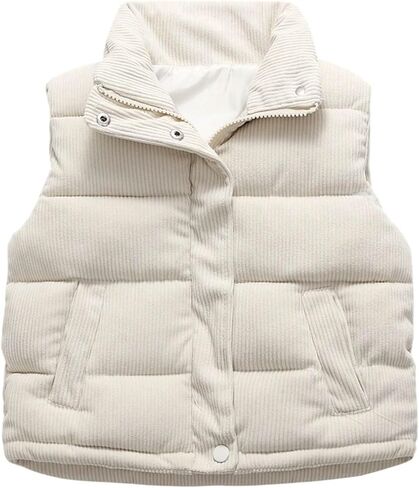 Aymnlox Girls Quilted Puffer Vest Corduroy Sleeveless Stand Collar Winter Jacket Kids Warm Outerwear with Pocket in Saudi Arabia