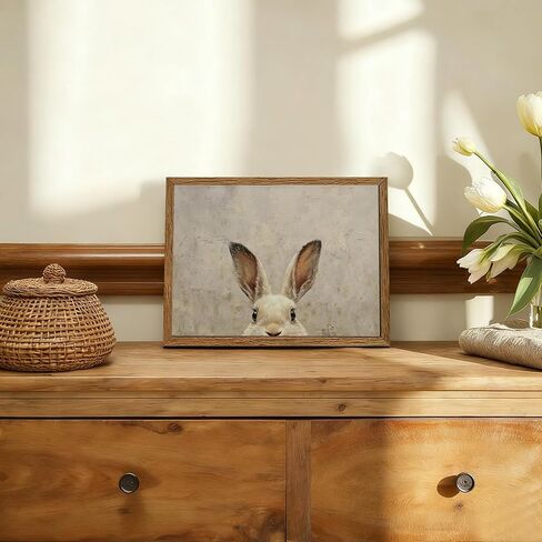 AVECCO Framed Vintage Funny Bunny Easter Wall Art, Cute Farmhouse Aesthetic Wall Decor, Easter Rabbit Art Prints for Bathroom Living Room Bedroom Dining Room Office Decoration Ready to Hang 8x10 inch in Saudi Arabia