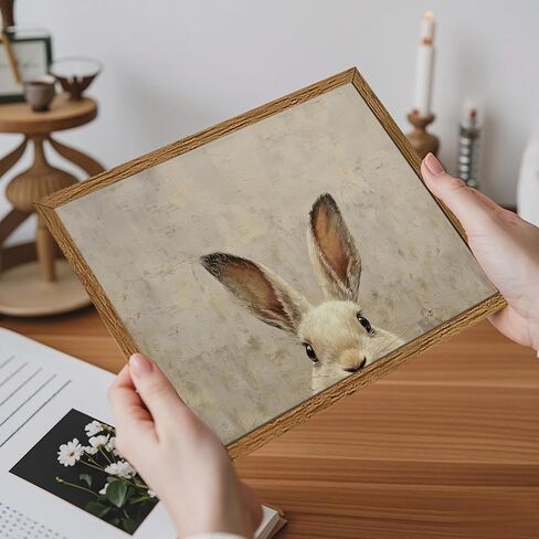 AVECCO Framed Vintage Funny Bunny Easter Wall Art, Cute Farmhouse Aesthetic Wall Decor, Easter Rabbit Art Prints for Bathroom Living Room Bedroom Dining Room Office Decoration Ready to Hang 8x10 inch in Saudi Arabia