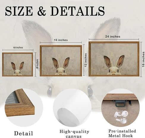 AVECCO Framed Vintage Funny Bunny Easter Wall Art, Cute Farmhouse Aesthetic Wall Decor, Easter Rabbit Art Prints for Bathroom Living Room Bedroom Dining Room Office Decoration Ready to Hang 8x10 inch in Saudi Arabia