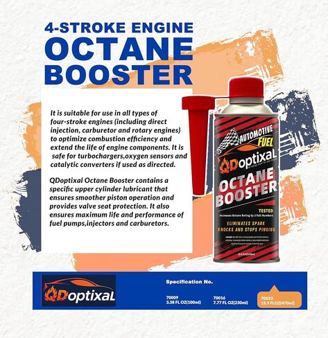 معزز QDoptixal Octane لمحركات البنزين - يعزز الأوكتان ويقلل من خبط المحرك ويحسن MPG - إضافات أداء عالية التركيز - 16 أونصة سائلة (16 أونصة) in Kuwait