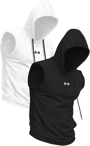 SweatyRocks Men's 2 Pack Workout Hooded Tank Top Graphic Print Sleeveless Gym Hoodies in Saudi Arabia