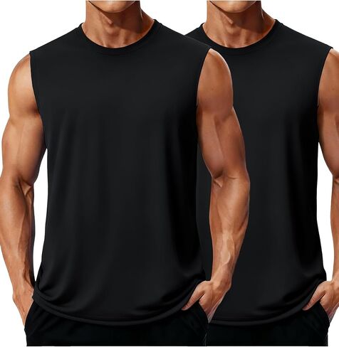 MAGCOMSEN 2 Pack Men's UPF 80+ Tank Tops Quick Dry Workout Gym Sleeveless Muscle Shirts Cooling Summer Beach Swim Shirt in Saudi Arabia