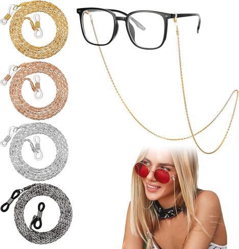 4Pcs Eyeglass Chain for Women Stylish, Stainless Steel Glasses Strap Sunglasses Strap Eyewear Retainer Chain for Men Women, Eye Glasses Holders Around Neck Stylish Colorful in Saudi Arabia