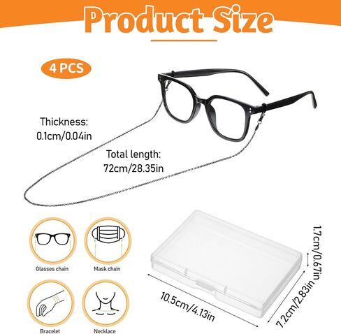 4Pcs Eyeglass Chain for Women Stylish, Stainless Steel Glasses Strap Sunglasses Strap Eyewear Retainer Chain for Men Women, Eye Glasses Holders Around Neck Stylish Colorful in Saudi Arabia