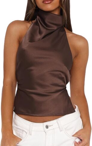 Brown Women's Satin Backless Top (S) in Saudi Arabia