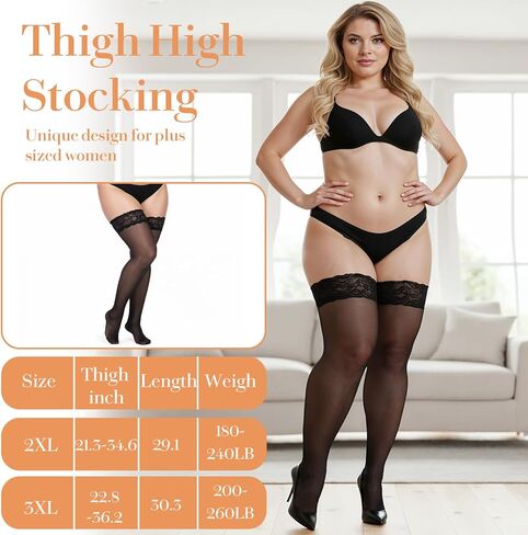 Plus Size Thigh High Stockings for Women, Anti-Slip Lace Top Thigh High Stockings for Halloween Costumes, Valentine's Day Dress Gifts (3XL) in Saudi Arabia