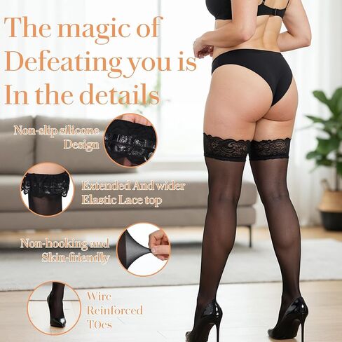 Plus Size Thigh High Stockings for Women, Anti-Slip Lace Top Thigh High Stockings for Halloween Costumes, Valentine's Day Dress Gifts (3XL) in Saudi Arabia