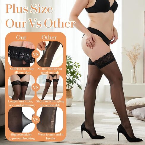 Plus Size Thigh High Stockings for Women, Anti-Slip Lace Top Thigh High Stockings for Halloween Costumes, Valentine's Day Dress Gifts (3XL) in Saudi Arabia