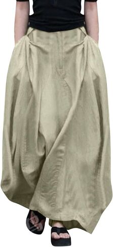 Womens Slit Midi Skirt - Summer Casual Skirt with Side Slit, Knee-Length A-Line Skort, Elastic Waist for Date Night in Saudi Arabia