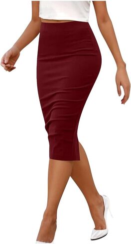 تنانير Bodycon متوسطة الطول للسيدات - تنورة نحيفة مناسبة مع سحاب، تنورة قابلة للتمدد بطول الركبة للحفلات المسائية in Saudi Arabia