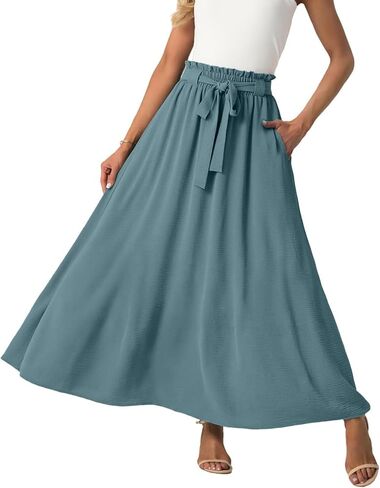 Casual Long Midi Skirt for Women- Solid Ankle Length Maxi Skirt, Flowy Elastic Waist, Comfort Everyday Skort for Boho in Saudi Arabia