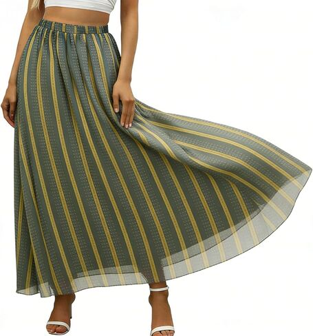 Womens Chiffon Midi Skirt - Floral Print Flowy Skort, Lightweight Breathable Elegant Casual Skirt for Spring, Summer in Saudi Arabia