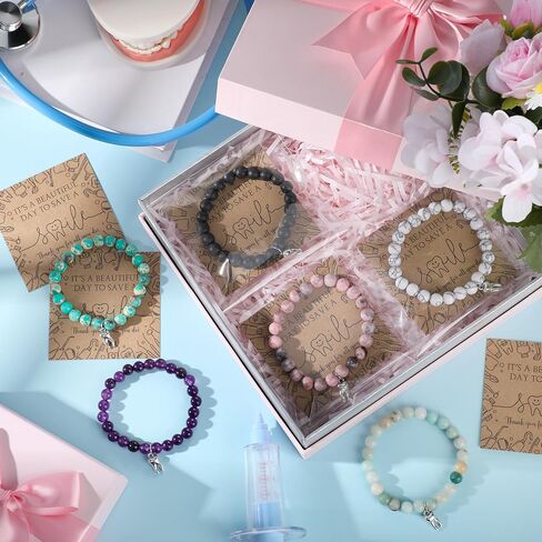 Quelay 6 Sets Dental Assistant Week Gift Tooth Bracelet Natural Stone Bracelet with Thank You Card Social Worker Gift Charm Teeth Jewelry for Dentist Assistant Accessories Women Medical Coworker in Saudi Arabia