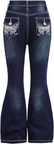 Verdusa Girl's Y2K Embroidery Flared Jeans Streetwear Bell Bottoms Fitted Denim Pants in Saudi Arabia