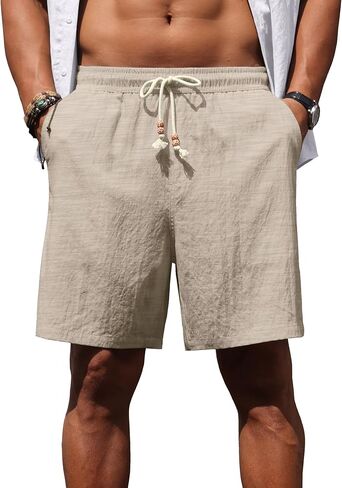 Sailwind Men’s Linen Shorts Casual Summer Elastic Waist Drawstring Lightweight Beach Vacation Shorts with Pockets in Kuwait