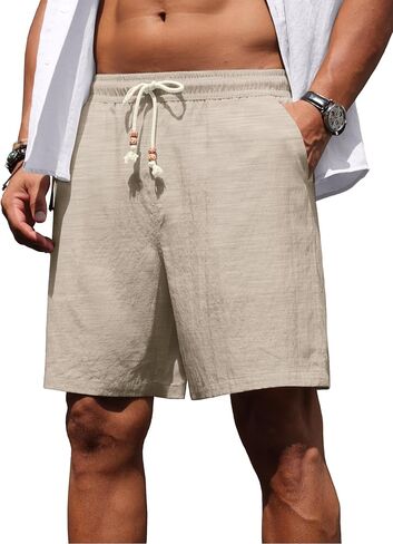 Sailwind Men’s Linen Shorts Casual Summer Elastic Waist Drawstring Lightweight Beach Vacation Shorts with Pockets in Kuwait