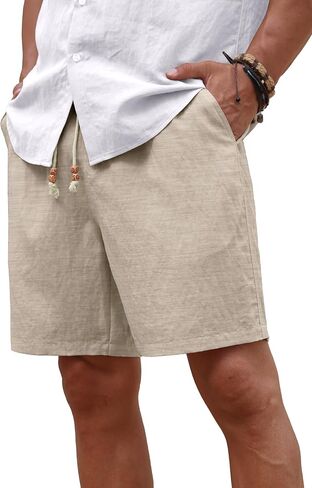 Sailwind Men’s Linen Shorts Casual Summer Elastic Waist Drawstring Lightweight Beach Vacation Shorts with Pockets in Kuwait