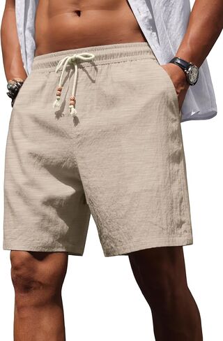 Sailwind Men’s Linen Shorts Casual Summer Elastic Waist Drawstring Lightweight Beach Vacation Shorts with Pockets in Kuwait
