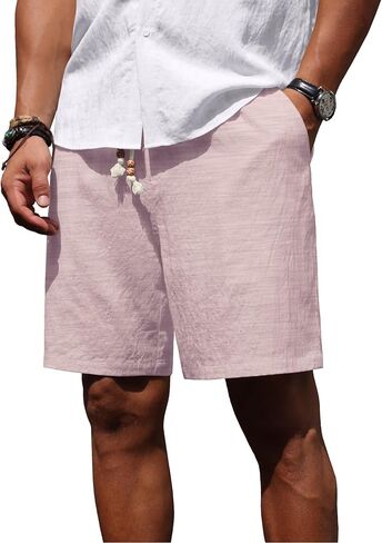 Sailwind Men’s Linen Shorts Casual Summer Elastic Waist Drawstring Lightweight Beach Vacation Shorts with Pockets in Kuwait