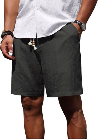 Sailwind Men’s Linen Shorts Casual Summer Elastic Waist Drawstring Lightweight Beach Vacation Shorts with Pockets in Kuwait