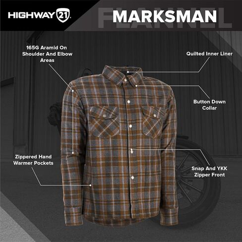 Highway 21 Marksman Flannel Shirt, Plaid, Button-Down Motorcycle Jacket for Men, Protective Woven Cotton Fabric in Saudi Arabia