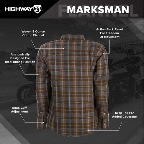 Highway 21 Marksman Flannel Shirt, Plaid, Button-Down Motorcycle Jacket for Men, Protective Woven Cotton Fabric in Saudi Arabia