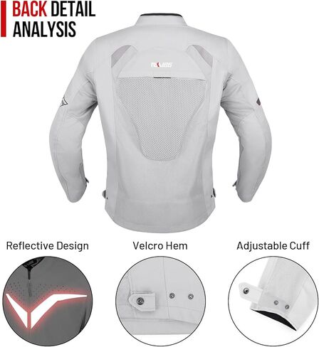 سترة دراجة نارية للرجال مع سترة ركوب شبكية مدرعة CE سترة دراجة نارية قابلة للتنفس سترة دراجة نارية للمغامرة Hi-viz (أبيض-رمادي XL) in Kuwait