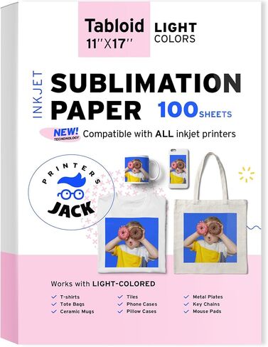 Printers Jack Sublimation Paper 13 x 19 inches 100 Sheets 120gsm, Compatible with Epson & Sawgrass Inkjet Printer with Sublimation Ink Heat Transfer Paper Sublimation for T-shirts Mugs Light Fabric in Kuwait