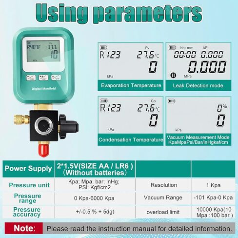 4 Pcs HVAC Digital Manifold Vacuum Gauge Refrigerant Charging, Vacuum Testing and Leak Detection with 1/4"-5/16" Port Valve Core Remover Installer Tool 1/4" SAE Connector and T-Connector in Saudi Arabia