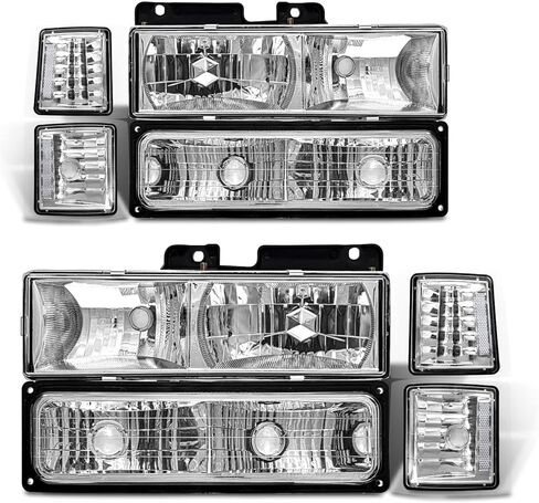مجموعة المصابيح الأمامية لشاحنة 94 95 96 97 98 Obs Chevy Silverado/C10 Pickup/C/K 1500 2500 3500، 94-99 سوبربان 1995-1999 غطاء تاهو كروم مع زوج بديل للمصابيح الأمامية العاكسة الشفافة in Saudi Arabia