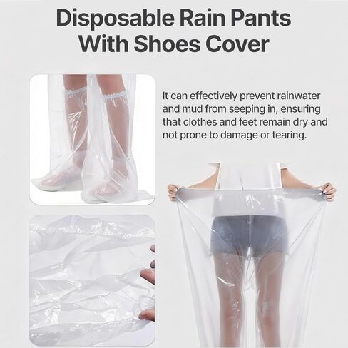 2 Pack Unisex Disposable Rain Pants Waterproof Long Tube Pants with Thickened Shoe Covers for Outdoor Cycling Fishing Travel Activities (Clear) in Saudi Arabia