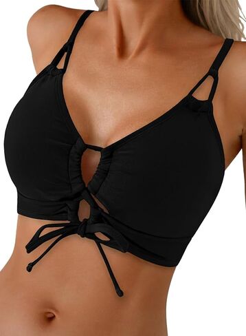 Herseas Women’s Sexy Bikini Top Lace Up Front Bathing Suit Tops Push Up Cutout Swim Suits Tops Only 2026 Beach Wear in Saudi Arabia