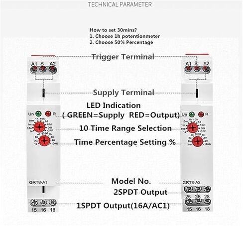 1 قطعة تأخير تأخير إيقاف الموقت التتابع نوع الإلكترونية 16A AC230V أو التيار المتناوب/DC12-240V GRT8-A/B/At/Bt(GRT8-Bt-ACDC12-240V) in Kuwait