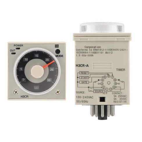 مرحل تأخير قابل للتعديل - مرحل التحكم في الوقت مع نطاق 11 سنًا، 100-240VAC/100-125VDC، 0.5S-300H، مقبض قابل للتعديل in Kuwait