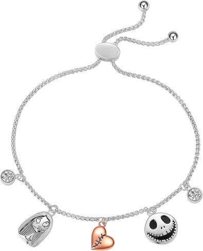 Disney Nightmare Before Christmas Jack and Sally Bolo Pendant Bracelet Officially Licensed - The Nightmare Before Christmas | Brass with Sterling Silver Plate | Pendant Bracelets in Saudi Arabia