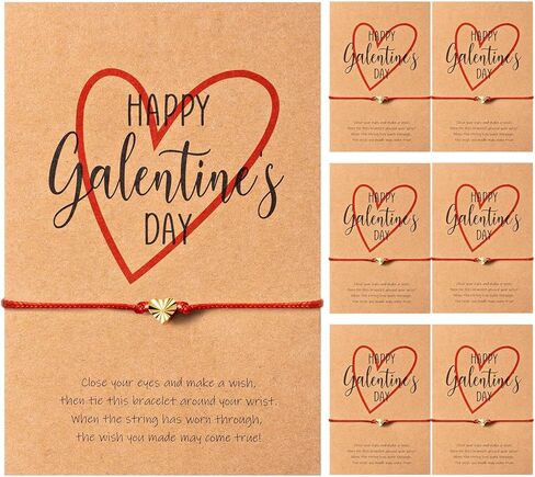 Tondiamo 6 Set Happy Galentines Day Bracelets Best Friend Valentines Day Gift Adjustable Heart Shape Wish BFF Bracelets with Card Friendship Gift for Galentines Sisters Friends Coworkers Bestie in Saudi Arabia