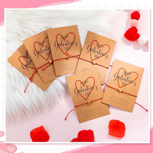 Tondiamo 6 Set Happy Galentines Day Bracelets Best Friend Valentines Day Gift Adjustable Heart Shape Wish BFF Bracelets with Card Friendship Gift for Galentines Sisters Friends Coworkers Bestie in Saudi Arabia