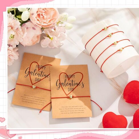 Tondiamo 6 Set Happy Galentines Day Bracelets Best Friend Valentines Day Gift Adjustable Heart Shape Wish BFF Bracelets with Card Friendship Gift for Galentines Sisters Friends Coworkers Bestie in Saudi Arabia