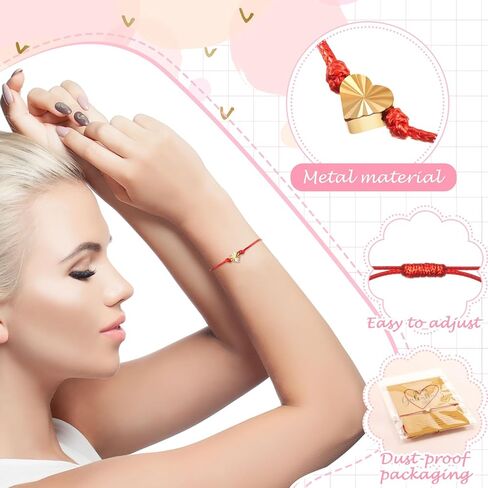 Tondiamo 6 Set Happy Galentines Day Bracelets Best Friend Valentines Day Gift Adjustable Heart Shape Wish BFF Bracelets with Card Friendship Gift for Galentines Sisters Friends Coworkers Bestie in Saudi Arabia