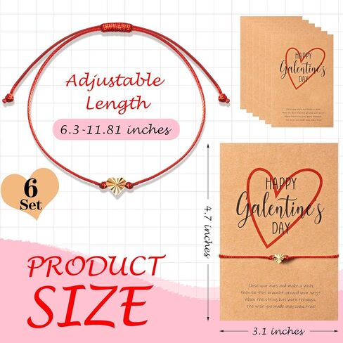 Tondiamo 6 Set Happy Galentines Day Bracelets Best Friend Valentines Day Gift Adjustable Heart Shape Wish BFF Bracelets with Card Friendship Gift for Galentines Sisters Friends Coworkers Bestie in Saudi Arabia