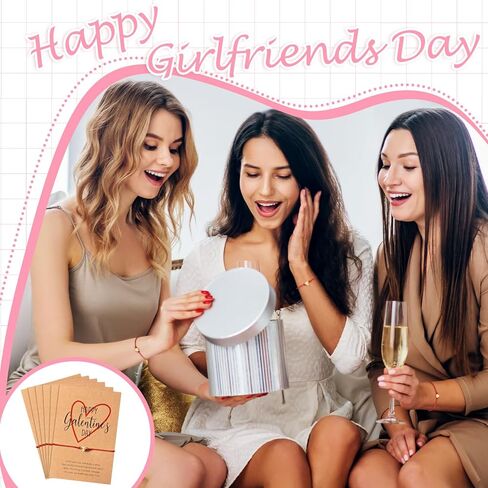 Tondiamo 6 Set Happy Galentines Day Bracelets Best Friend Valentines Day Gift Adjustable Heart Shape Wish BFF Bracelets with Card Friendship Gift for Galentines Sisters Friends Coworkers Bestie in Saudi Arabia