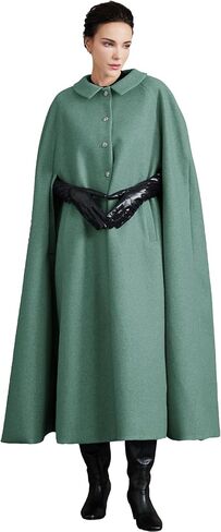 Women Wool Blend Single-Breasted Cape Coat Vintage Jacket Outwear with Pockets for Fall Winter in Saudi Arabia
