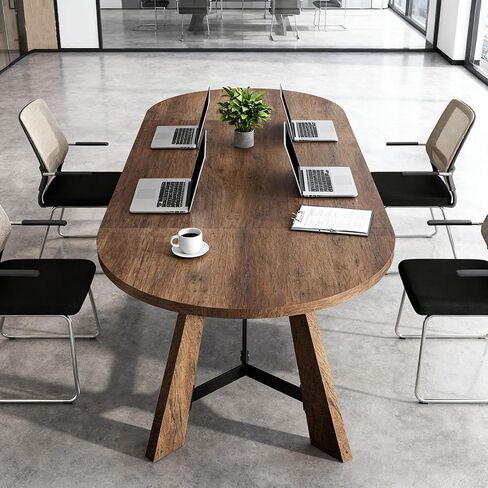6FT Oval Conference Table, Rustic Black 70.86" W Meeting Table Fit 6-8 People, Modern Seminar Table Boardroom Desk for Office Meeting Conference Room in Saudi Arabia