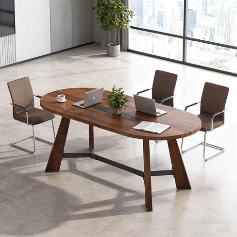 6FT Oval Conference Table, Rustic Black 70.86" W Meeting Table Fit 6-8 People, Modern Seminar Table Boardroom Desk for Office Meeting Conference Room in Saudi Arabia