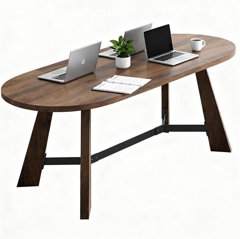 6FT Oval Conference Table, Rustic Black 70.86" W Meeting Table Fit 6-8 People, Modern Seminar Table Boardroom Desk for Office Meeting Conference Room in Saudi Arabia