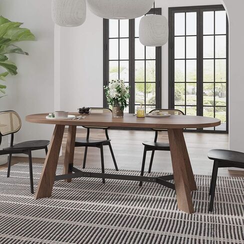 6FT Oval Conference Table, Rustic Black 70.86" W Meeting Table Fit 6-8 People, Modern Seminar Table Boardroom Desk for Office Meeting Conference Room in Saudi Arabia